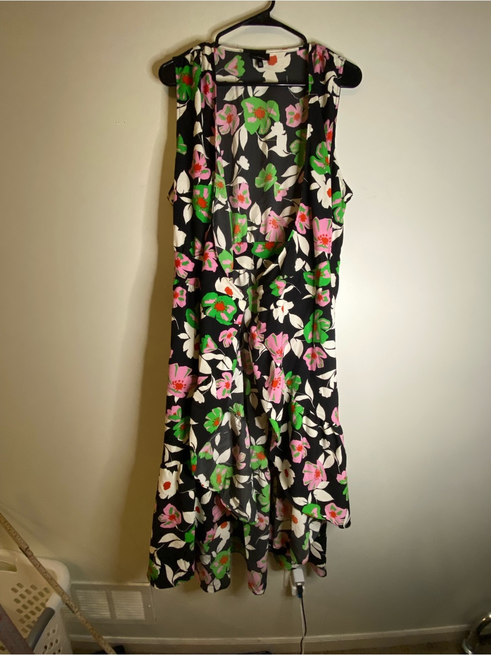 Who What Wear Black Floral High-Low Dress with Pink & Green